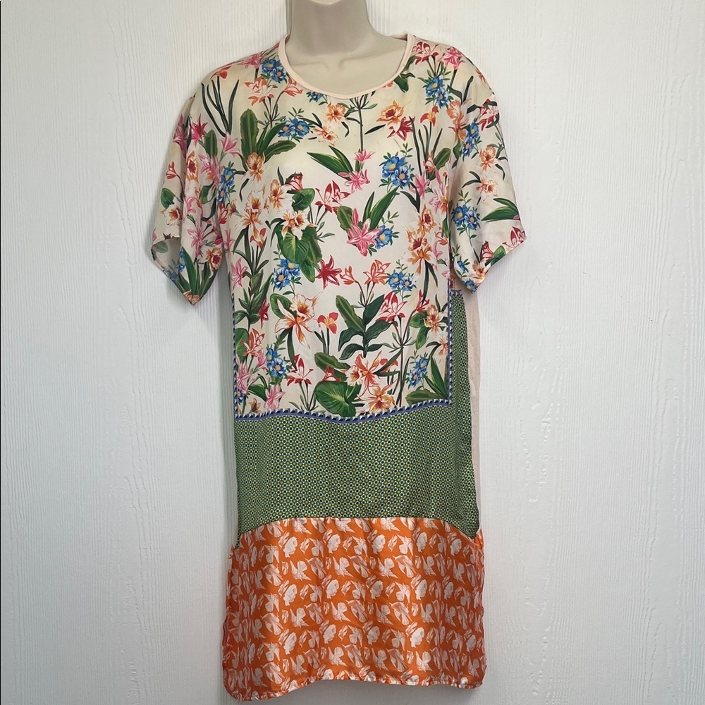 Zara - Multi Colored Patterned Short Sleeve Lightweight Boho Mini Dress Size SM